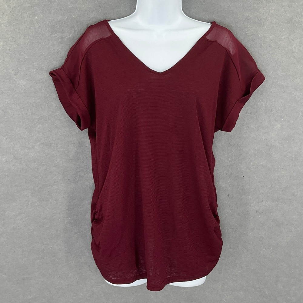 Sweet Wanderer Maternity Top Sz M Lace Sheer Burgundy Ruched Feminine Bohemian